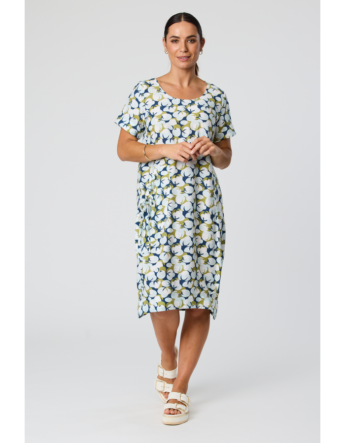 Side Gathered Pocket S/S Dress Bubble Hem