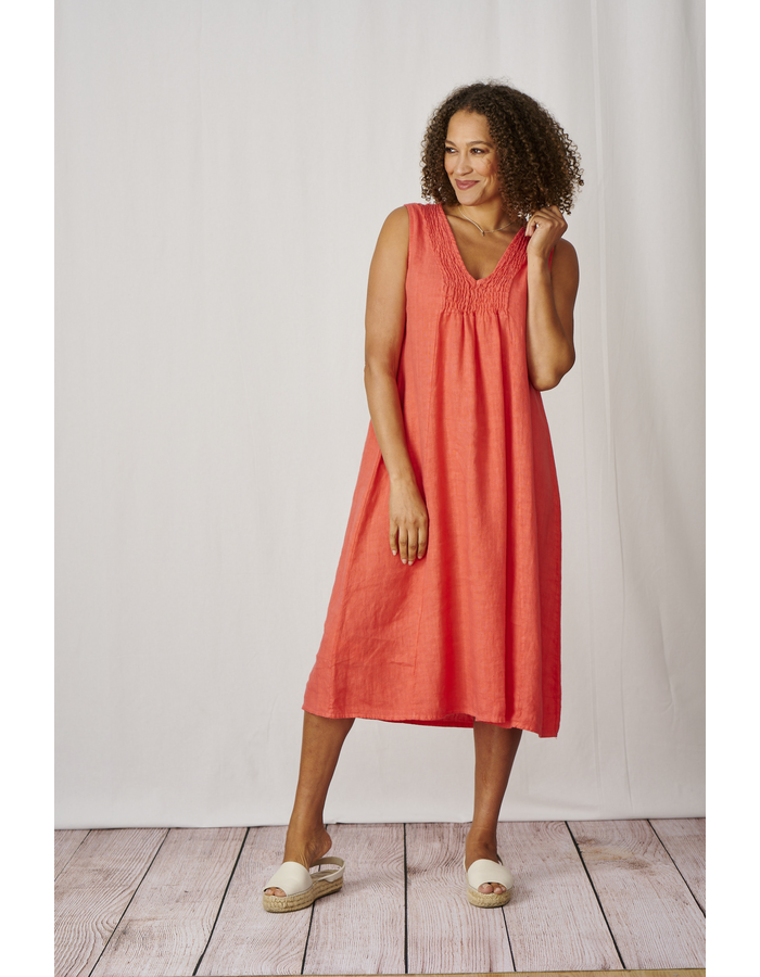 Ava Shirred Front V-Neck Dress