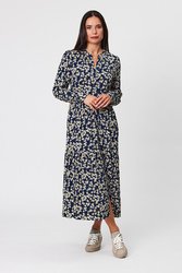 Gathered L/S Print Dress