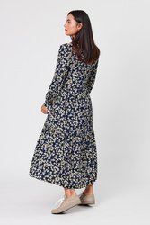 Gathered L/S Print Dress