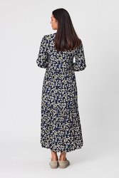 Gathered L/S Print Dress