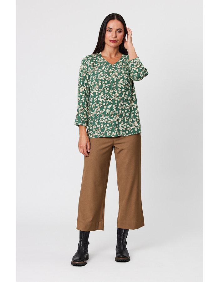 V/N Pleated Women's Top 3/4 Sleeve