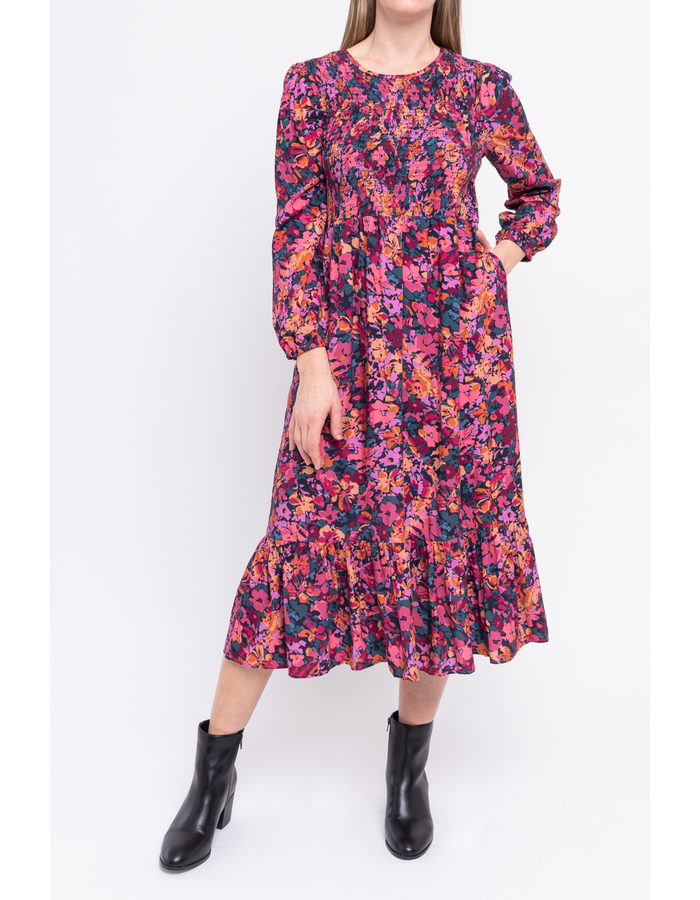 Autumn Floral Shirred Dress