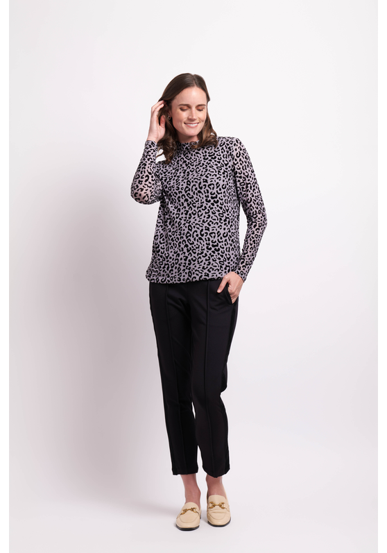 Foil Long Sleeve Polo Neck Top