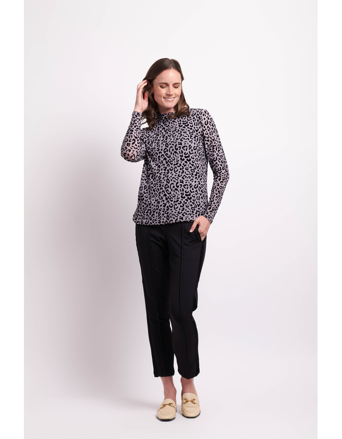 Foil Long Sleeve Polo Neck Top