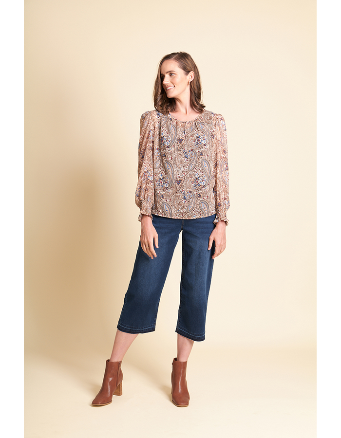 Shirred Cuff V-Front Women's Blouse