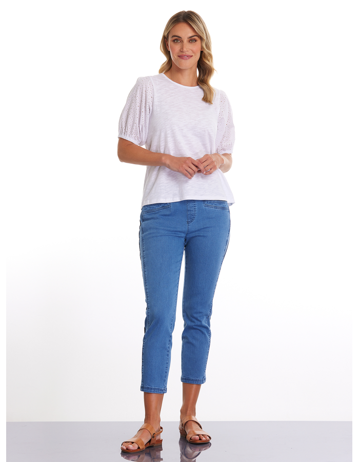 Puff Sleeve Embroidered Women's Tee