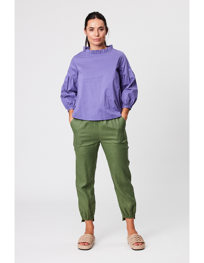 Elastic Waist and Detailed Hem Linen Pant