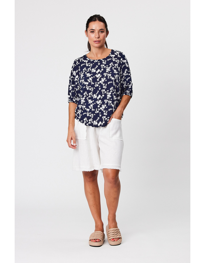 Pintuck Sleeve Mono Print Top