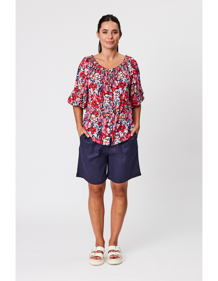 Button Through Gathered Neck Top