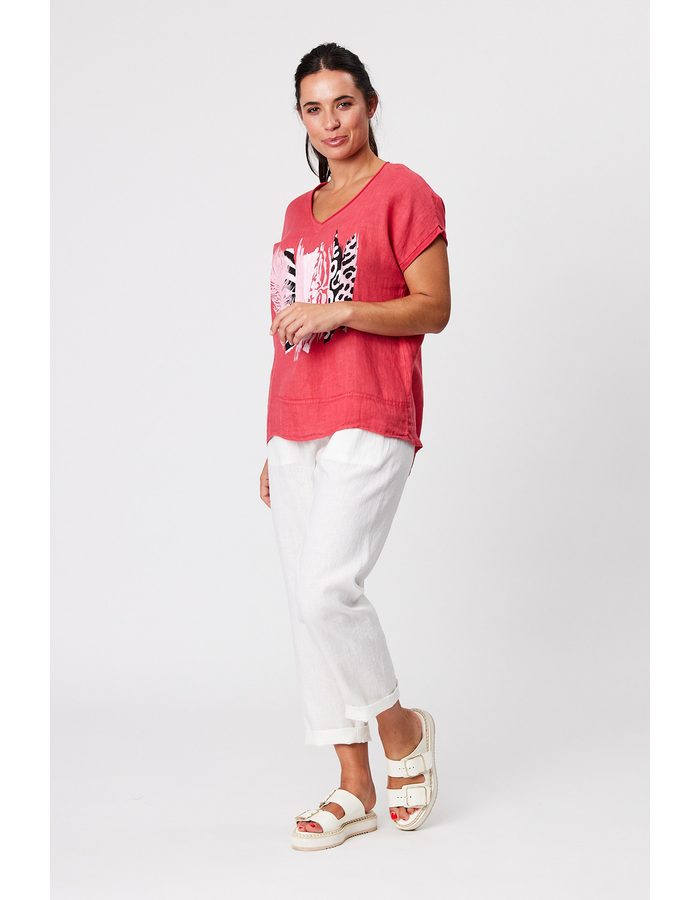 Drawcord Elastic Waist Linen Pant