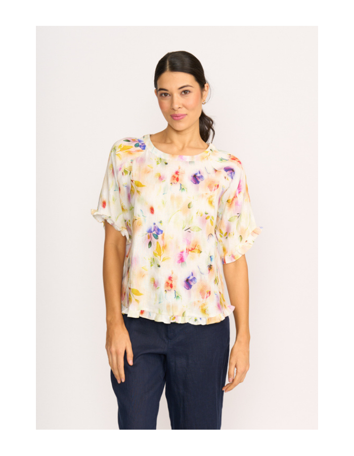 Ruffles & Scoop Hem Linen Top