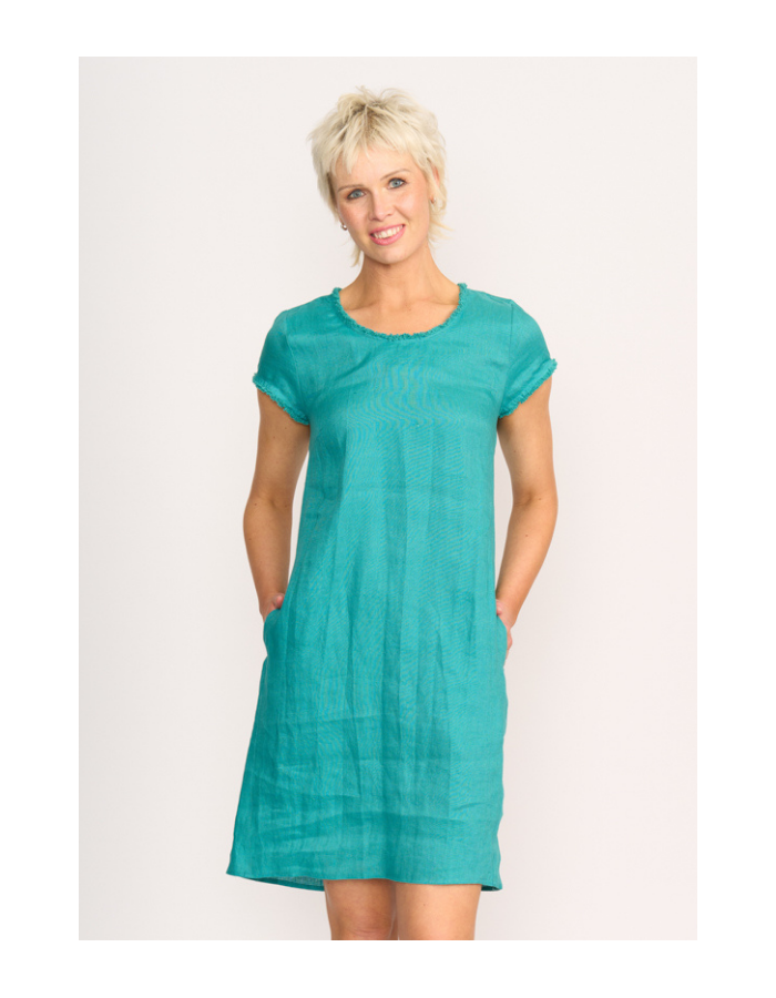 Fringe Scoop Neck Linen Dress