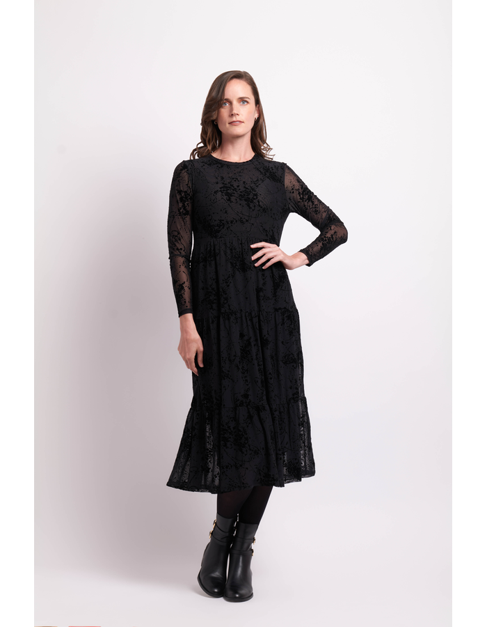Foil Long Sleeve Tiered Hem Dress