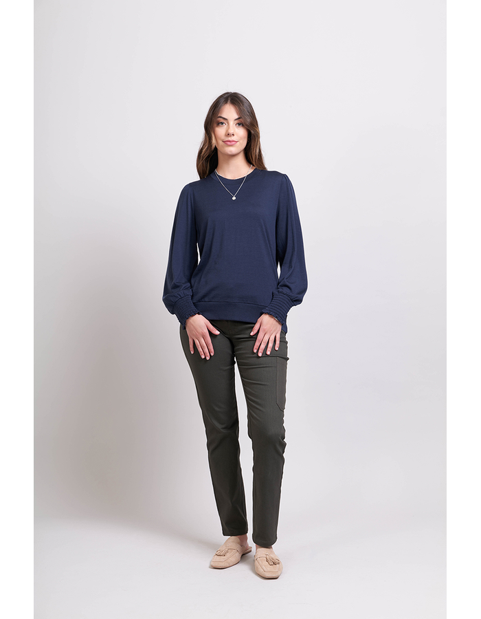 Round Neck Shirred Cuff Women's Jumper
