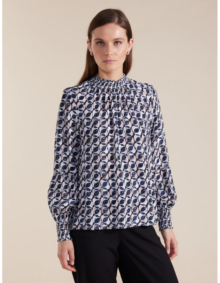 L/S Shirred Crystal Geo Women's Top