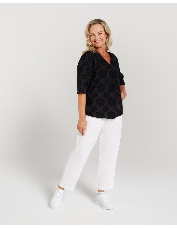 Rose Detailed V Neck Women's Top
