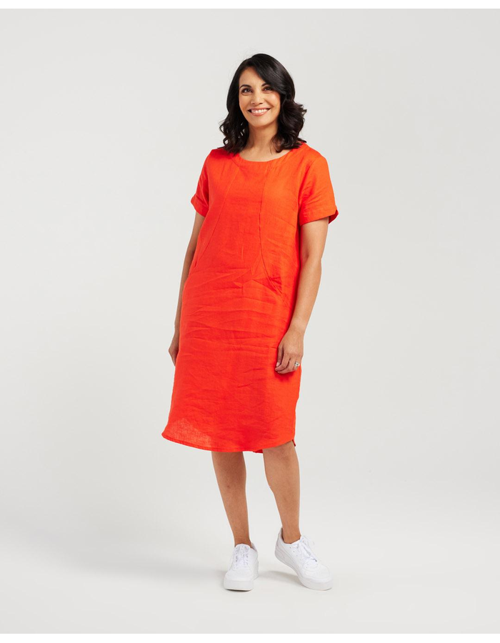 Short Sleeve Panelled Linen Dress