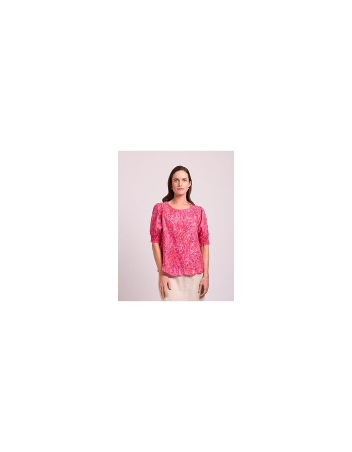 Shirred Cuff Swing Linen Top