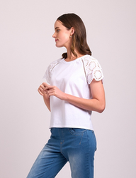 Broderie Sleeve T-Shirt