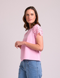 Broderie Sleeve T-Shirt