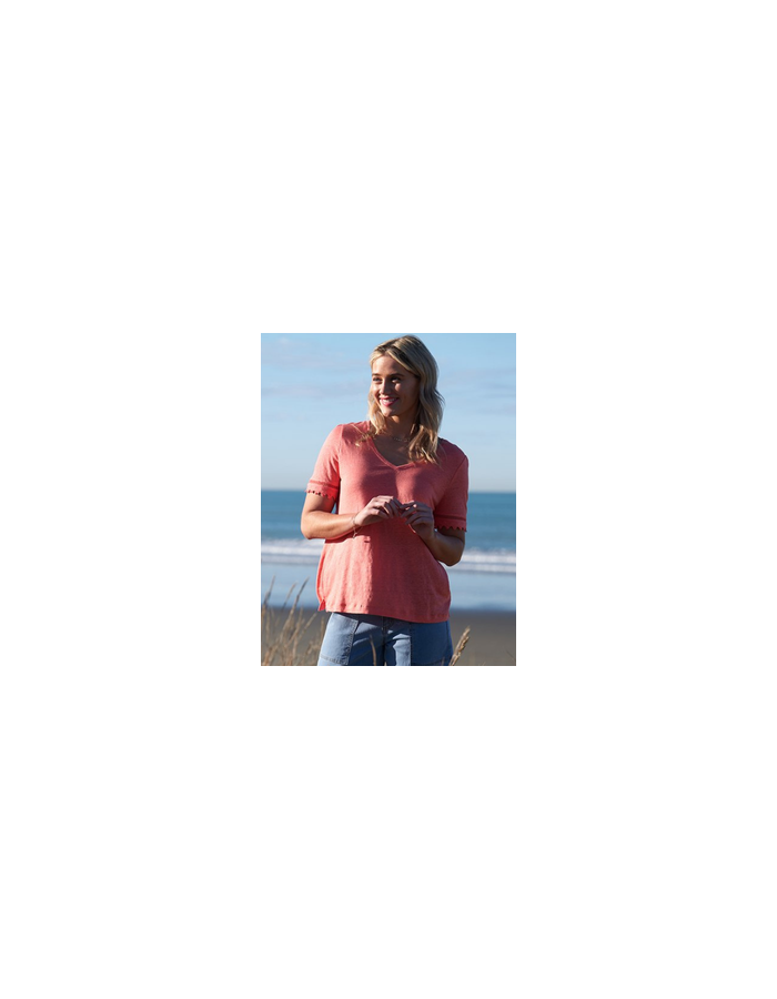 Lace Trim Linen Top