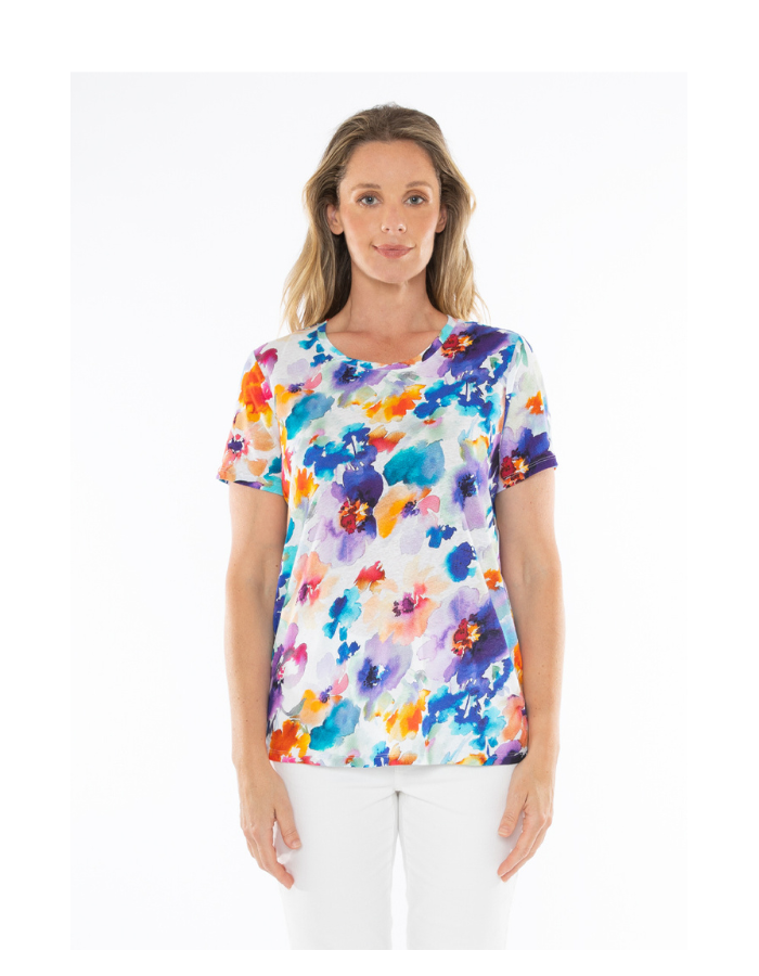 Santorini Bloom Women's Linen Top