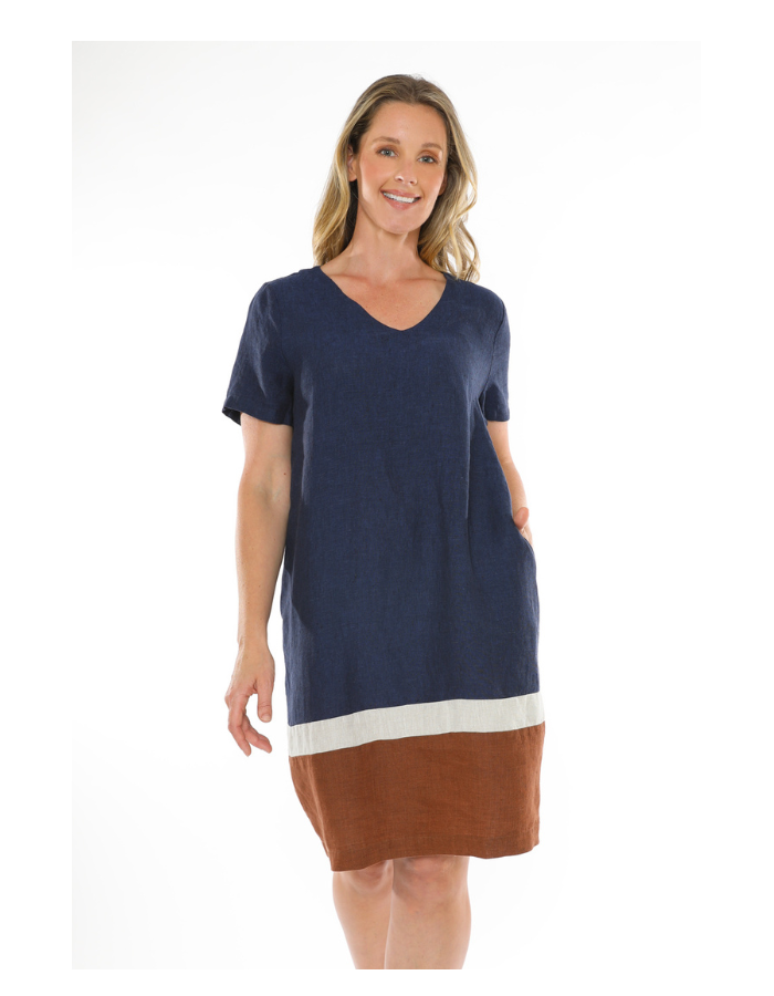 Contrast Hem Linen Dress