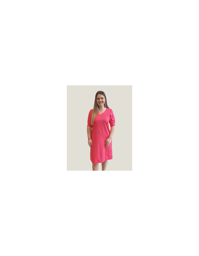 Puff Sleeve V Neck Linen Dress