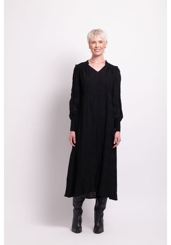 Foil Shirred Shoulder Dress
