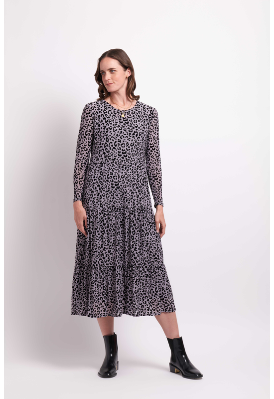Foil Long Sleeve Tiered Hem Dress