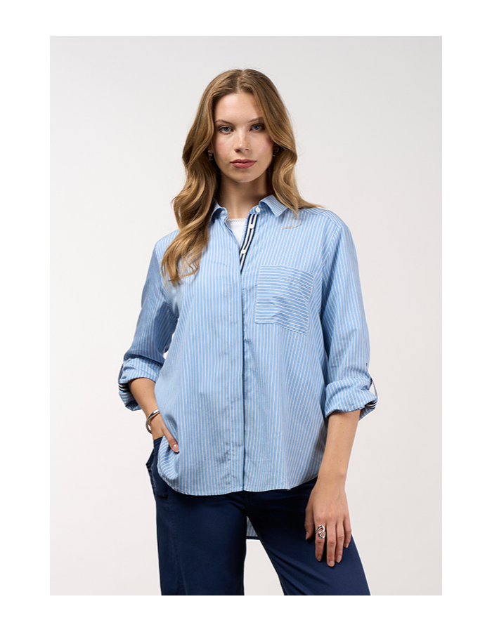 Madly Sweetly Mixed Media Striped Shirt