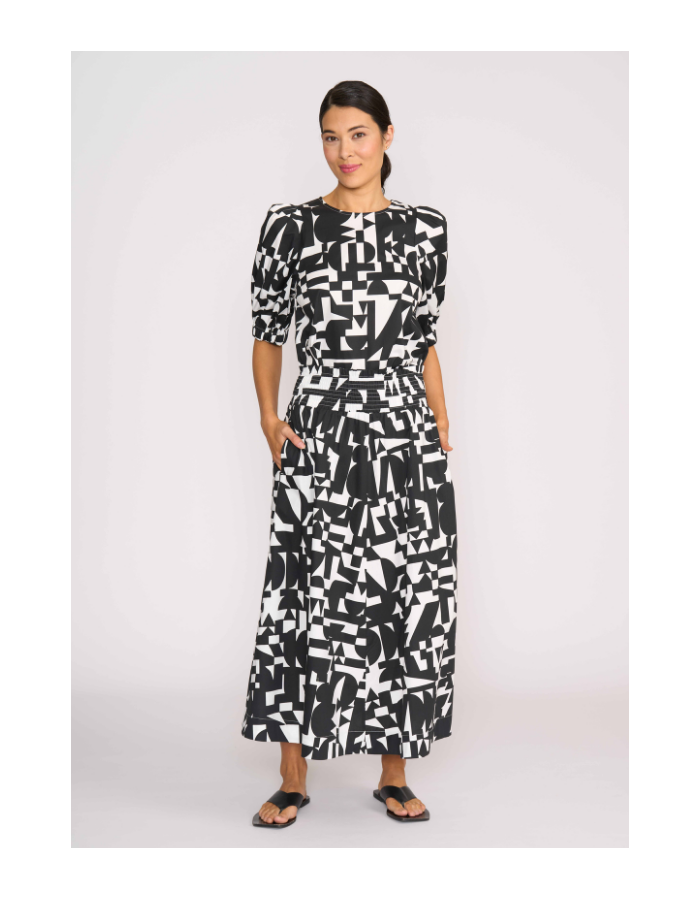 Foil Shirred Waist A-Line Skirt