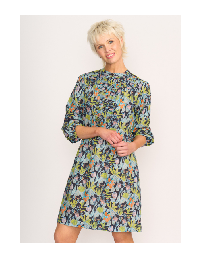 Foil Pintuck & Lace Dress