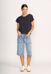 Broderie Sleeve T-Shirt