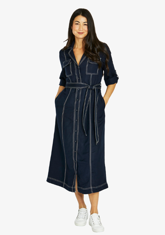 Jump Contrast Stitch Tie Dress