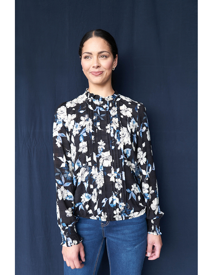 Shirred Cuff Pinktuck Front Women's Blouse